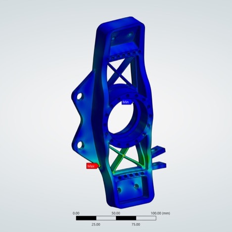 ANSYS stress field for the recommended fifth suspension upright iteration